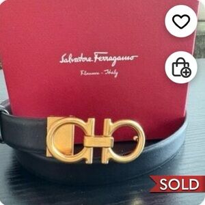 Authentic Salvatore Ferragamo Black and Gold Women's Belt